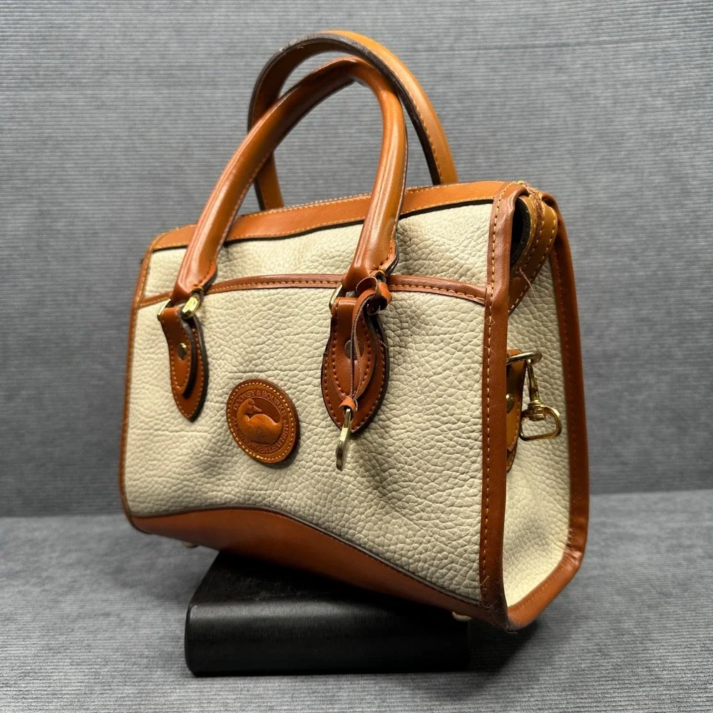 Dooney & Bourke Vintage All Weather Leather Satchel Cream Tan Doctor Bag Handbag